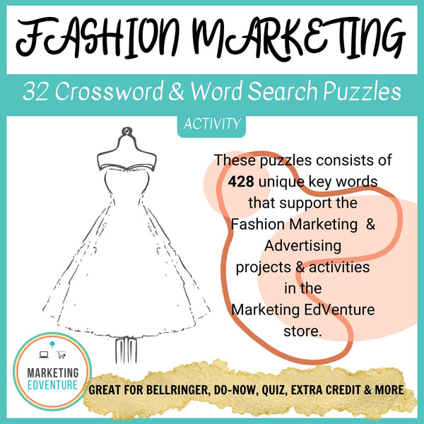 1007. BUNDLE | 32 Fashion Marketing & Advertising Crossword & Word Search Puzzles